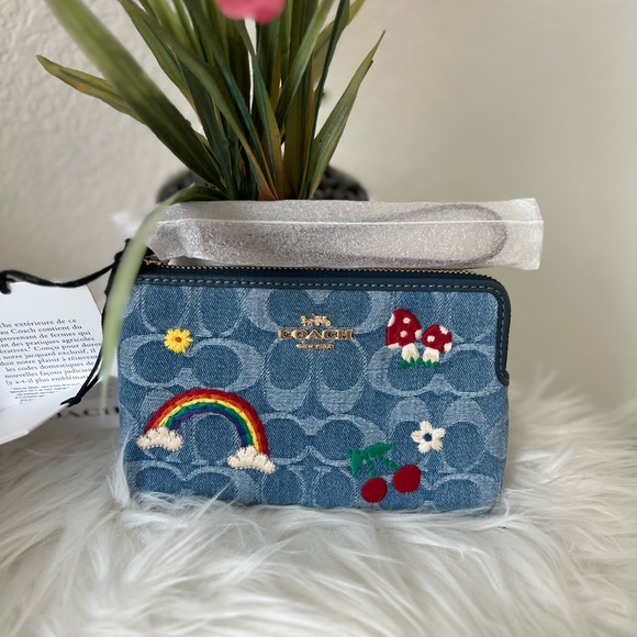 Coach Handbags - Coach denim embroidered wristlet